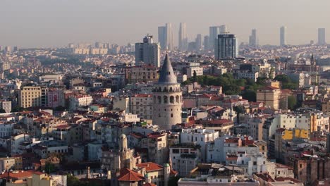 cinematic orbiting drone shot above galata tower, top tourist place in istanbul