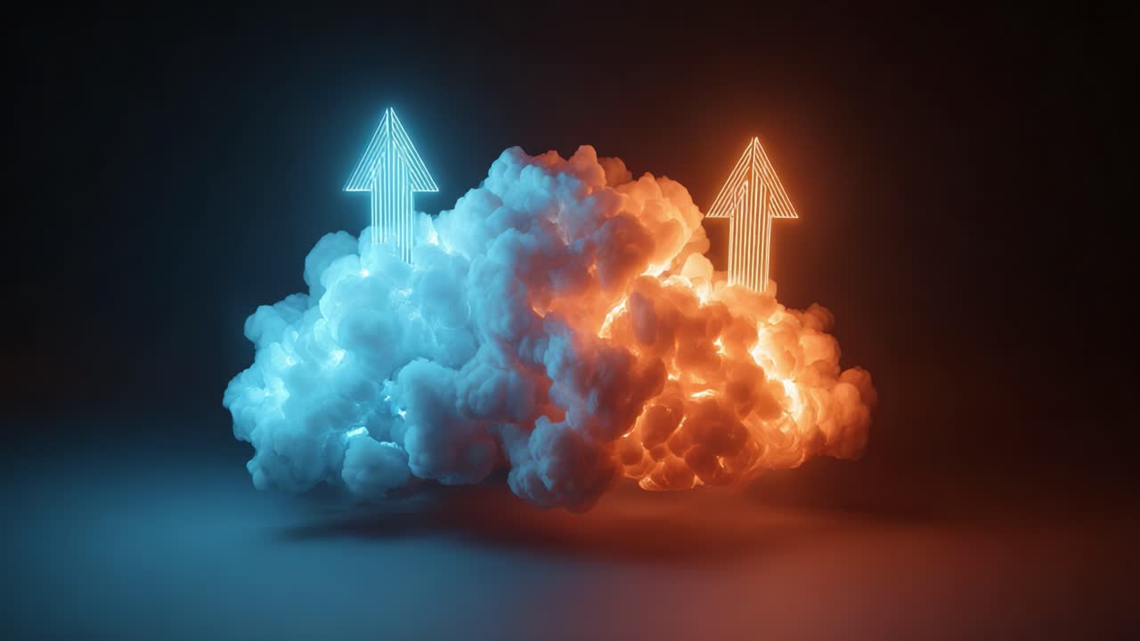 A captivating visual representation of contrasting forces that enhance a dynamic atmosphere, showcasing light and shadow interplay within an ethereal cloud formation