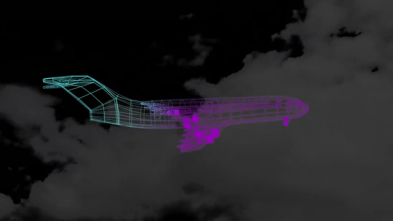 animación de un avión digital sobre las nubes