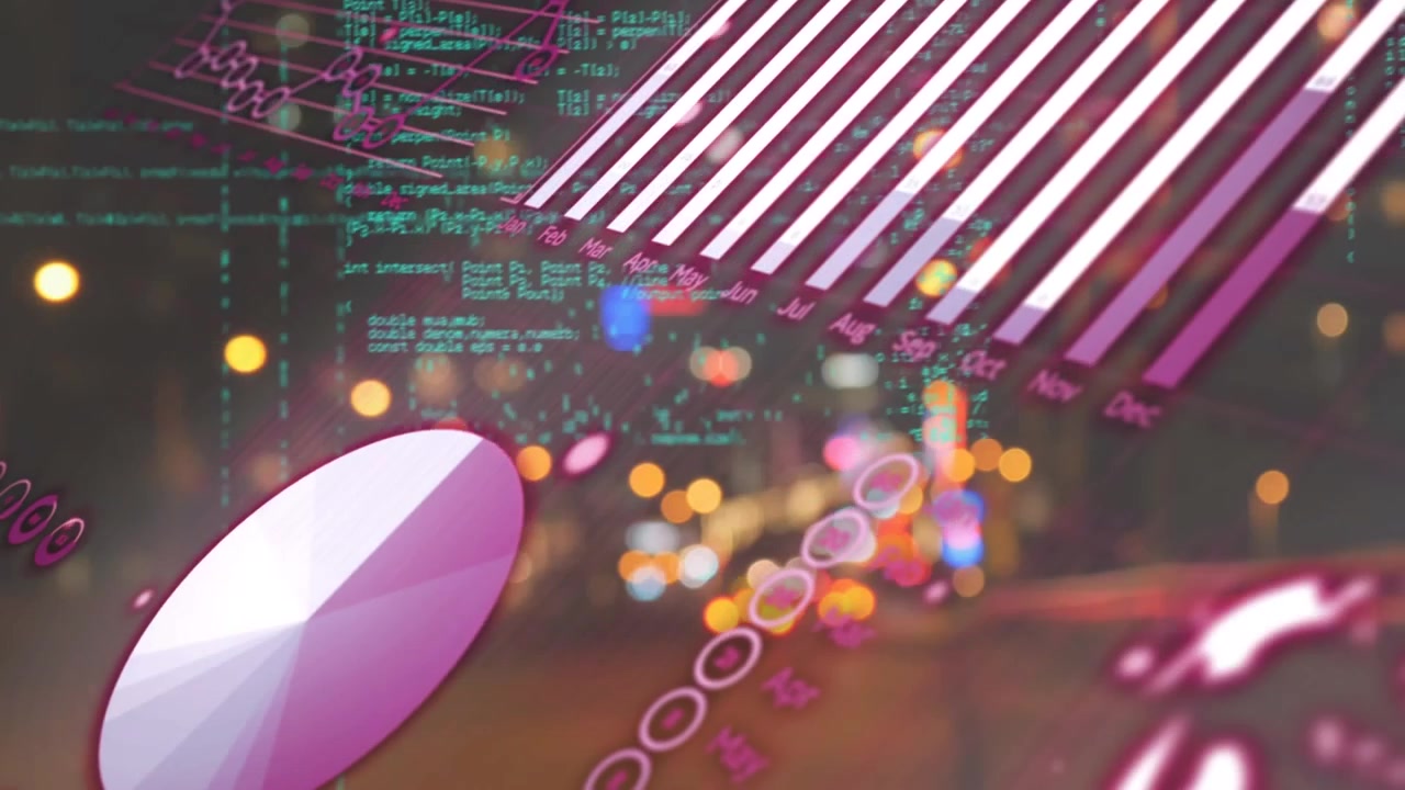 Animation of data processing over cityscape