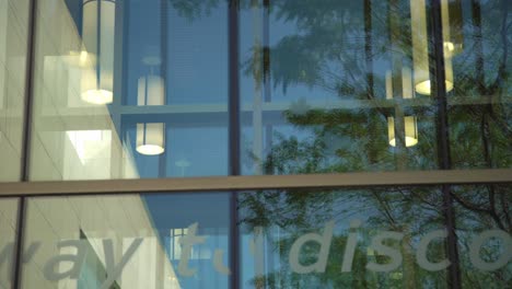 Pane-of-Glass-Window-Close-Up-Shot-at-Whitby-Public-Library-in-Canada-with-Slow-Panning-Shot