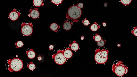 reloj de despertador volador con bucle abstracto de 4k, fondo negro