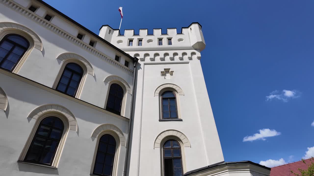 Old castle white tower in Zywiec - 4K