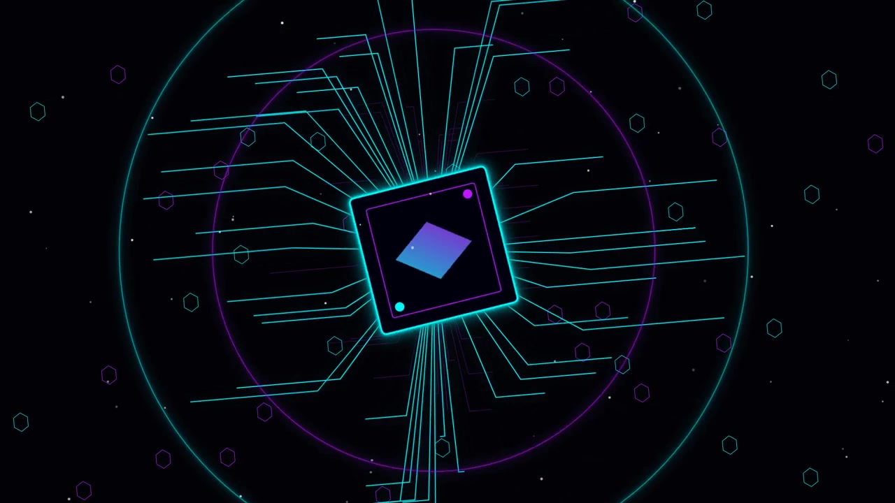 Digital Microchip Processor with Glowing Circuitry Animation