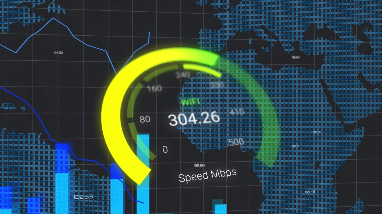 세계 지도를 통해 에코 아이콘과 데이터 처리의 애니메이션