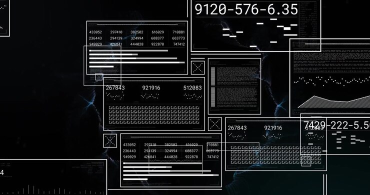 Animation of screens with numbers and data processing