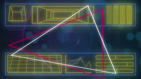 animation of video game data processing over neon lines on dark background