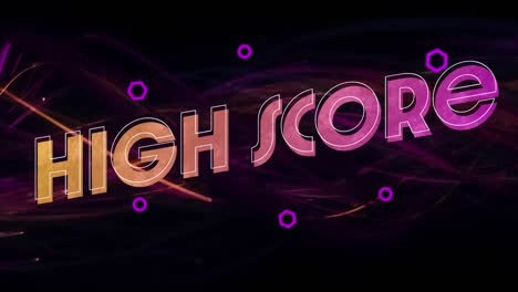 animation of high score text over glowing pink and orange light trails in background