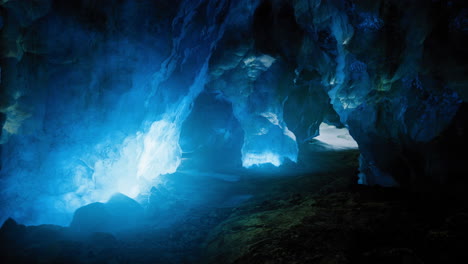 mystical blue light illuminates stunning ice cave formations in nature