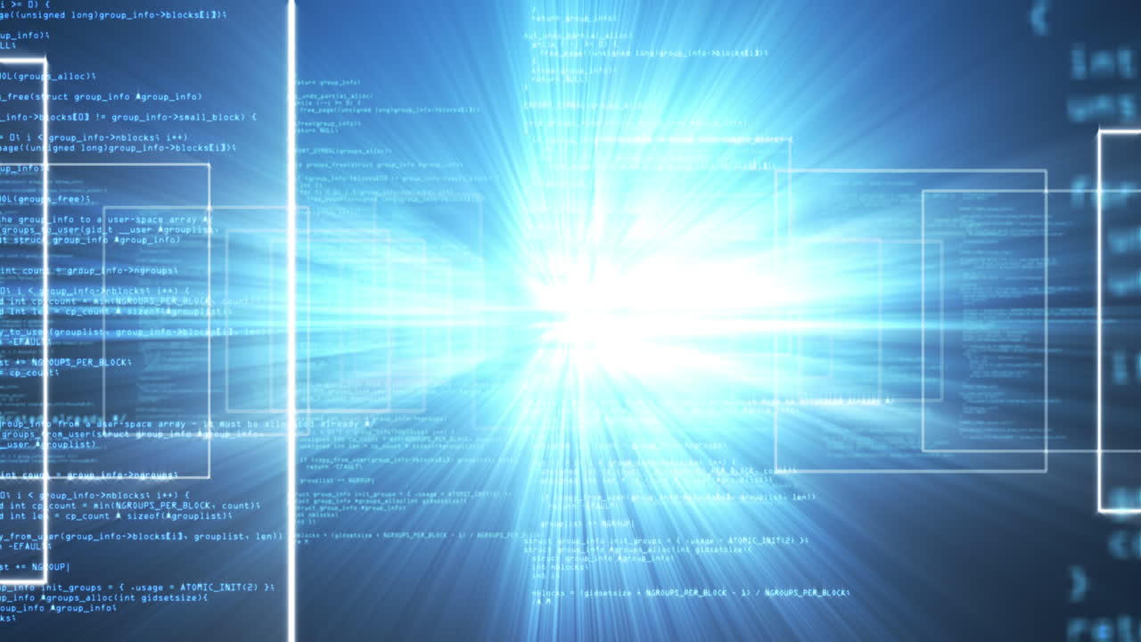 Animation of data processing and network of screens on blue background