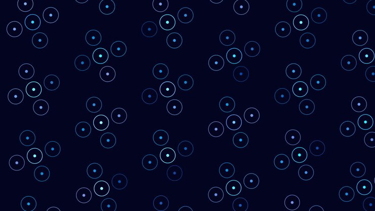 Black and blue circles create an intriguing overlapping pattern on dark background