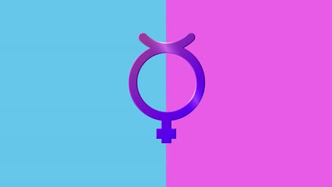 animation of non binary symbol on red and blue background