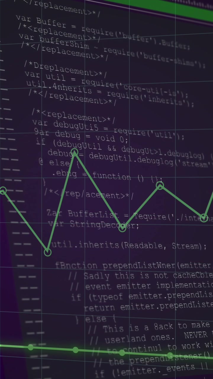 Animación de gráficos y datos sobre fondo violeta