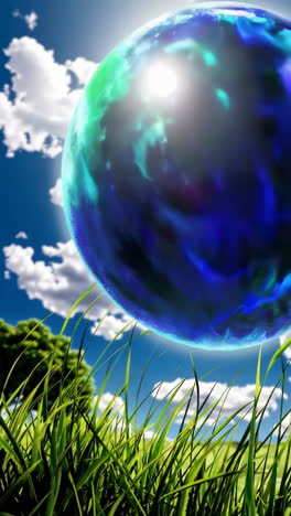colorful floating sphere in a field