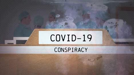 Animation-of-covid-19-text-over-surgeons-operating-in-face-masks