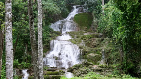 Deep-Forest-Pha-Charoen-Waterfall-in-the-national-park-is-a-popular-tourist-attraction-in-Phop-Phra-District,-Tak-Province,-Thailand