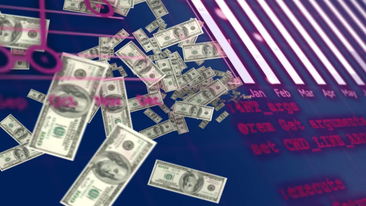 재무 데이터 처리의 애니메이션 - 떨어지는 현금