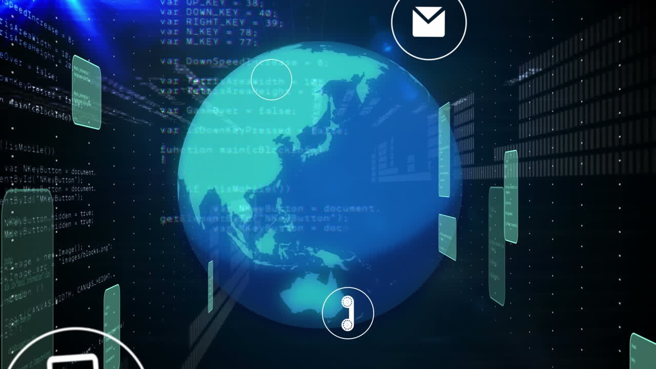 아이콘과 데이터 처리와 함께 지구의 애니메이션