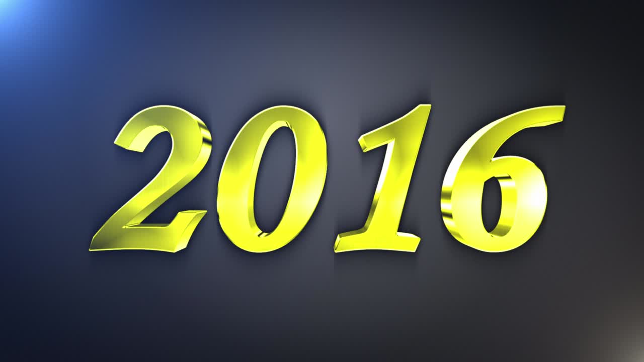 2016, Gold New Year Text, with Alpha Channel, Loop, 4k