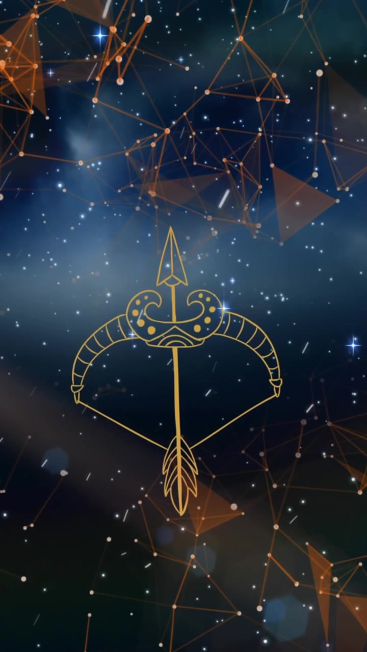 Animazione del simbolo oroscopo del Sagittario su forme e stelle