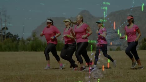animation of data processing over group of women running