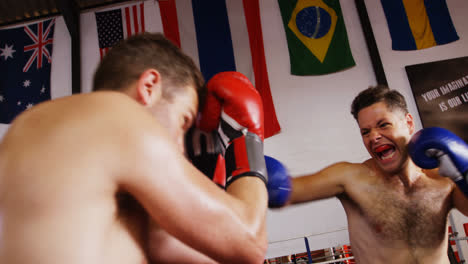 two boxers practicing in boxing ring