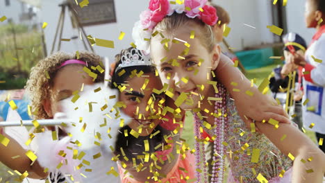 confetti animation over smiling children celebrating at party