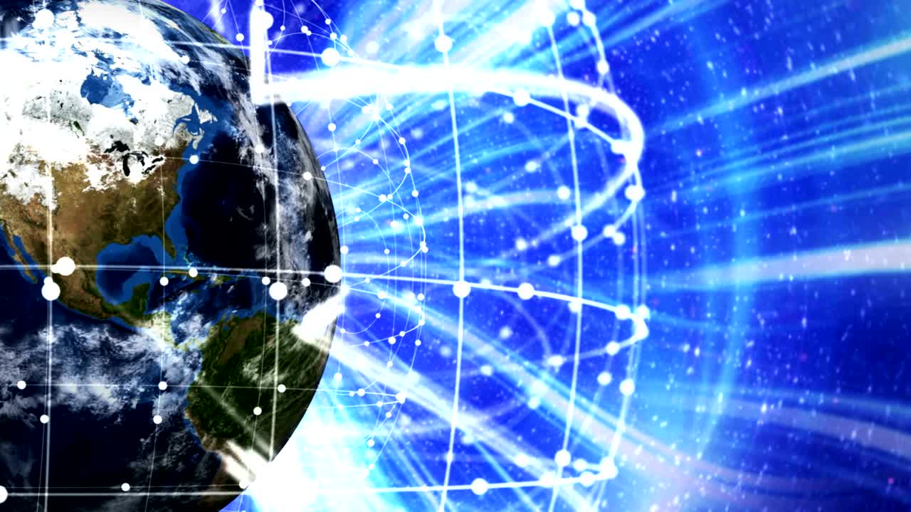 tierra, concepto de red de conexión, animación, fondo de renderización, bucle