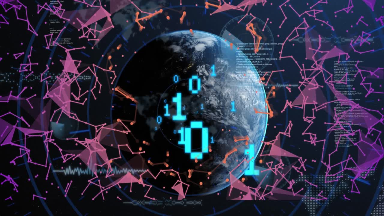 전 세계 데이터 처리 및 바이너리 코딩 연결의 애니메이션