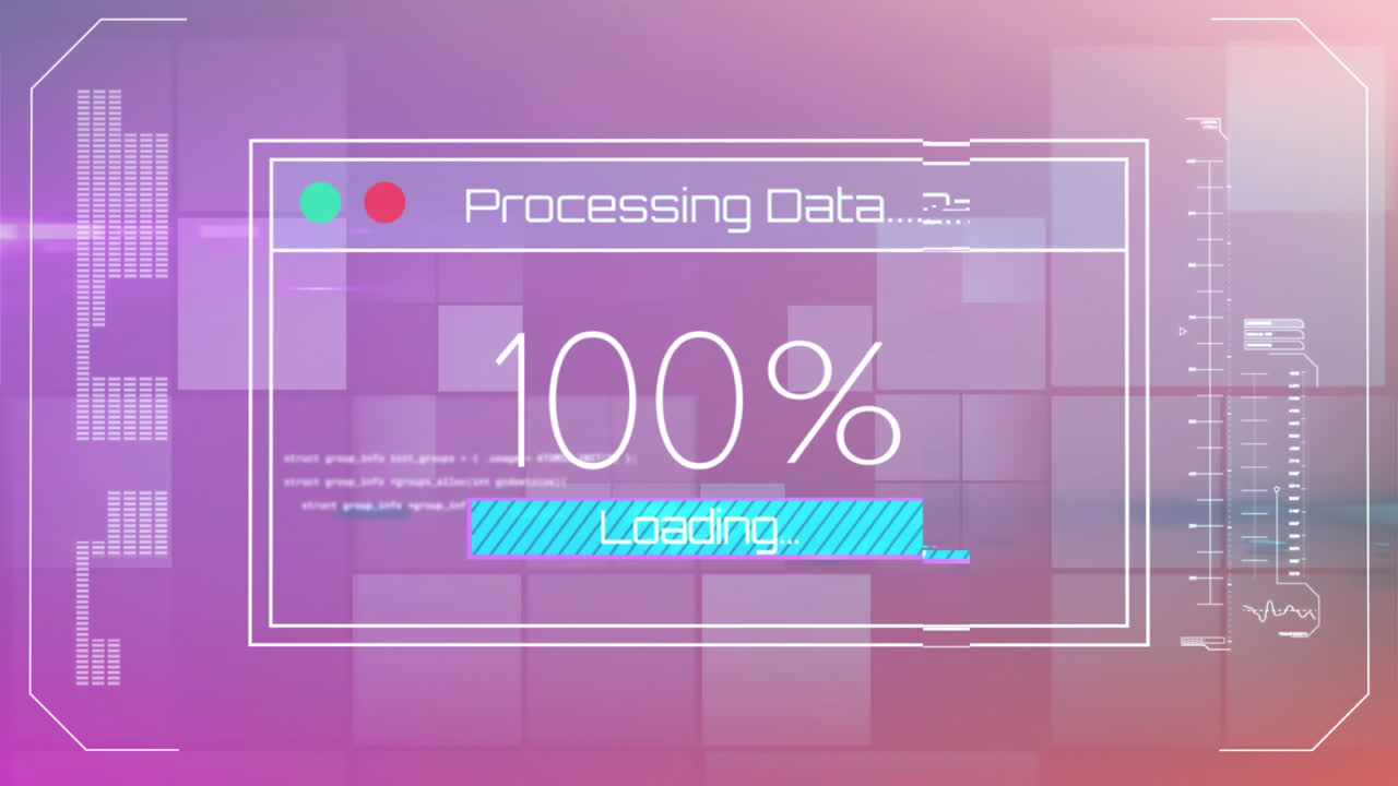 animación del procesamiento de datos en fondo rosa
