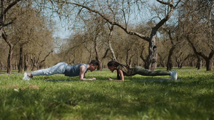 People doing sports in the forest