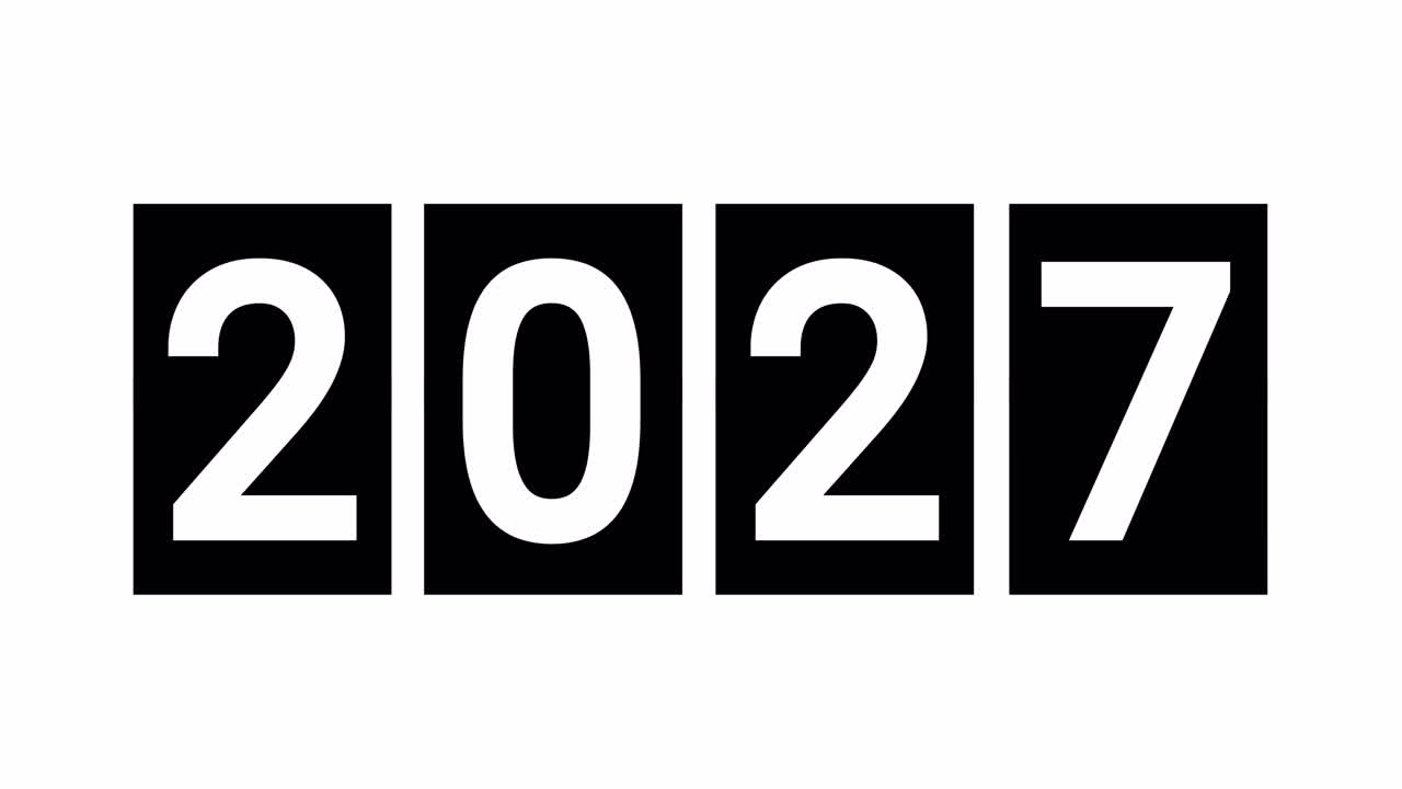 Digital Counter Displaying Changing Years from 2027 to 2028