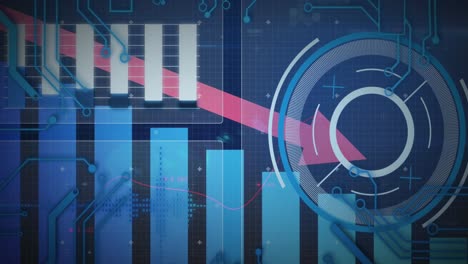 Animation-Des-Scope-Scans-Mit-Rotem-Pfeil-Und-Statistiken-Auf-Blauem-Hintergrund