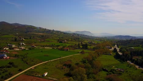 Scenic-Aerial-Pedestal-Shot-Over-Landscape-in-Greece-near-Livadias