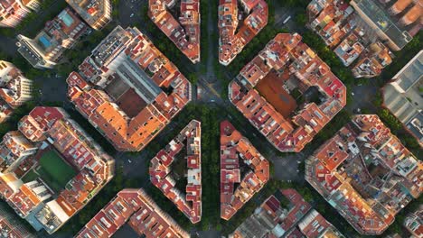 aerial view of typical buildings of barcelona cityscape. eixample residential famous urban grid. catalonia, spain