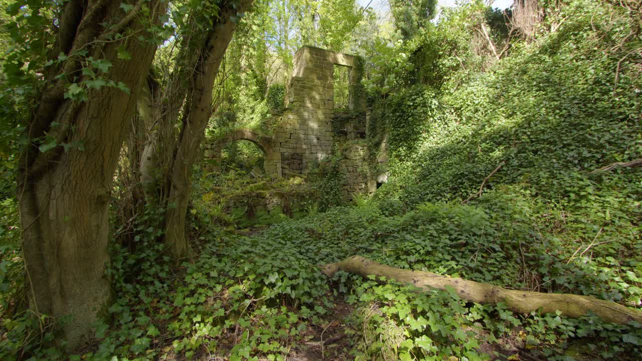 extra amplia toma de los restos del molino de blanqueo superior en las cataratas de lumsdale, matlock