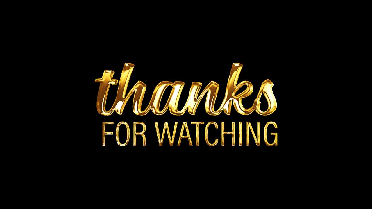Danke fürs Zuschauen goldener Text mit Lichtbewegung Animationselement Effekt. 4K nahtlose Schleife isolierter transparenter Video-Animationstext mit Alphakanal mit Quicktime Apple ProRes 444