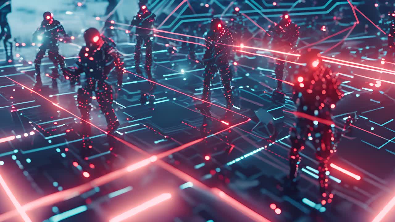 Futuristic Robot Army in Cybernetic Warfare