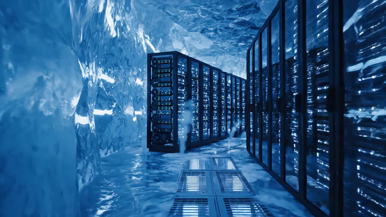 Servers submerged in ice