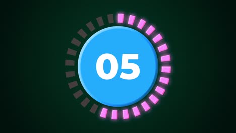 Countdown-Uhr-Timer-Animation,-Bewegungsgrafik,-Bewegung,-10-Sekunden,-Einführung,-Visueller-Effekt,-Abstrakt,-Moderne-Technologie,-Hintergrund,-Universell,-4-K,-Rosa,-Blau,-Dunkelgrün