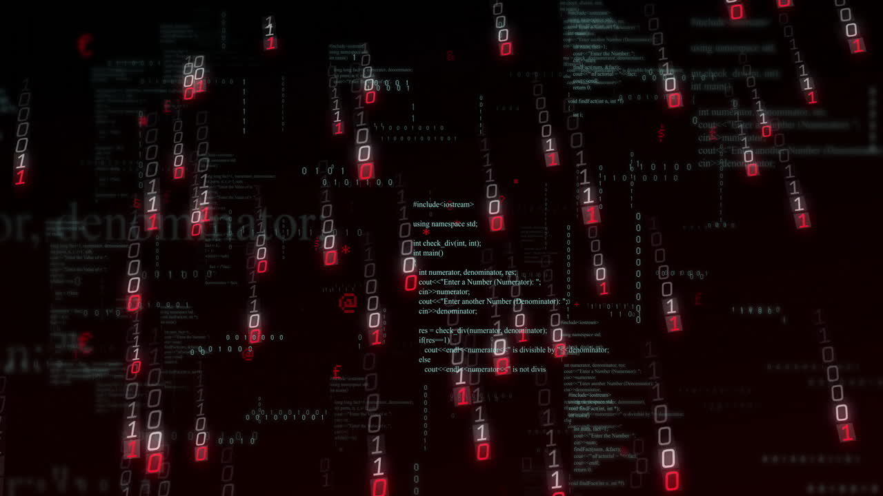Creating digital matrix, binary code and data streams on dark background animation