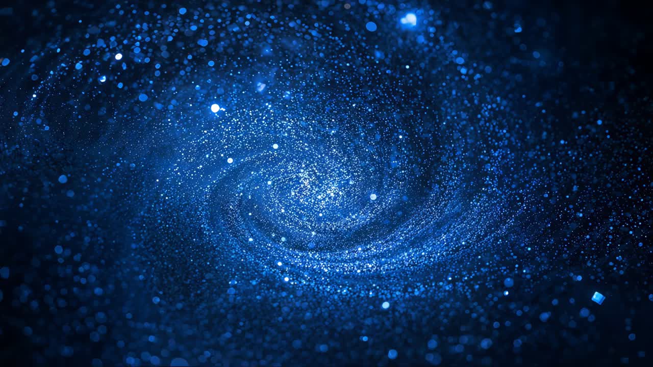 Rotating bright-core particle vortex reacting to zoom in studio, arms drifting bokeh, showing depth