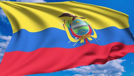 flag of ecuador against a cloudy sky (alpha channel, loopable)
