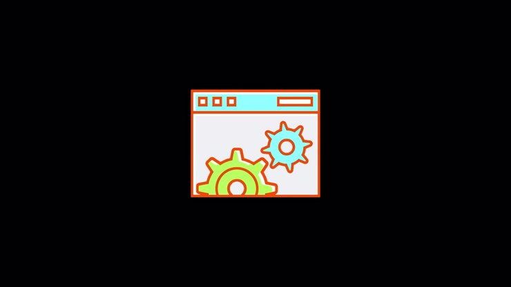 Animated Browser Window Icon with Rotating Gears