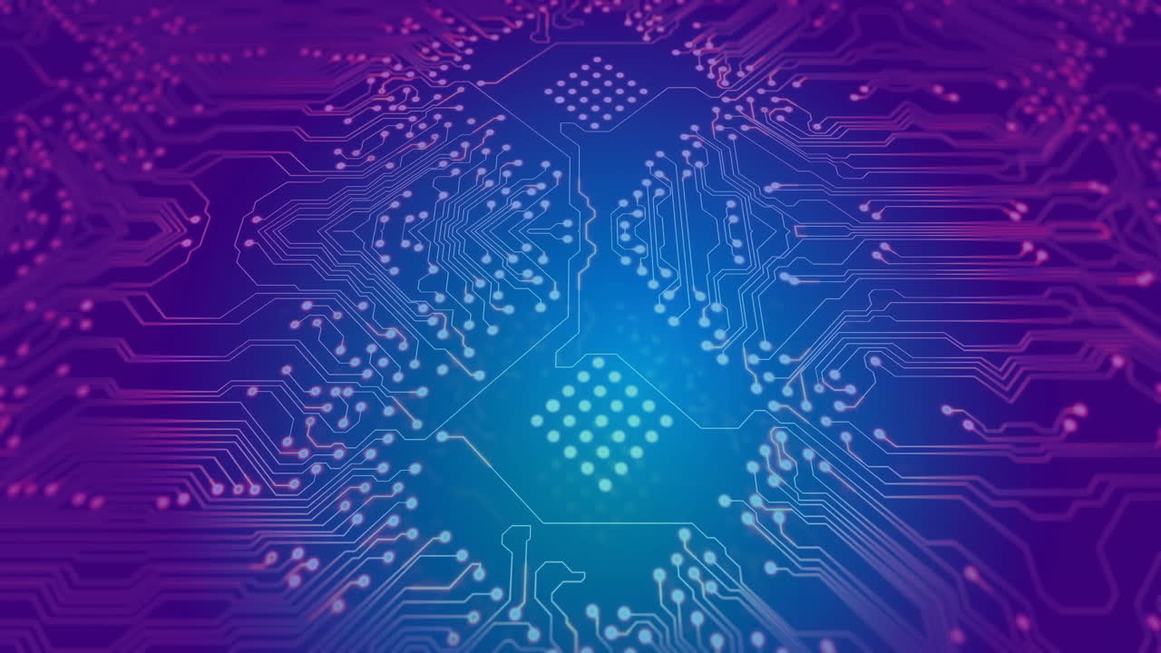 Glowing nodes and circuit board pathways, technology animation in progress