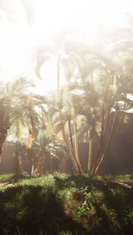 sunbeams illuminating a tropical forest