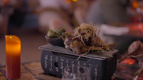 grilled pork and vegetables at a restaurant