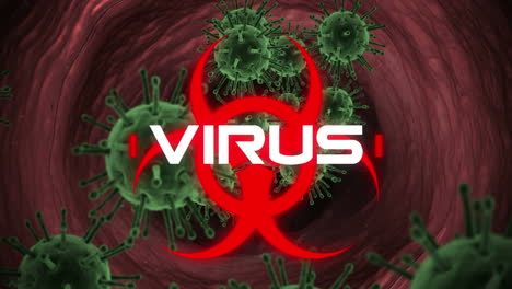 Hazard sign with Virus text against throat model