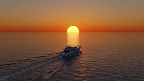 a serene sunset over calm waters with a luxury yacht sailing through the tranquil sea, creating a picturesque scene of relaxation and beauty in nature's golden hour