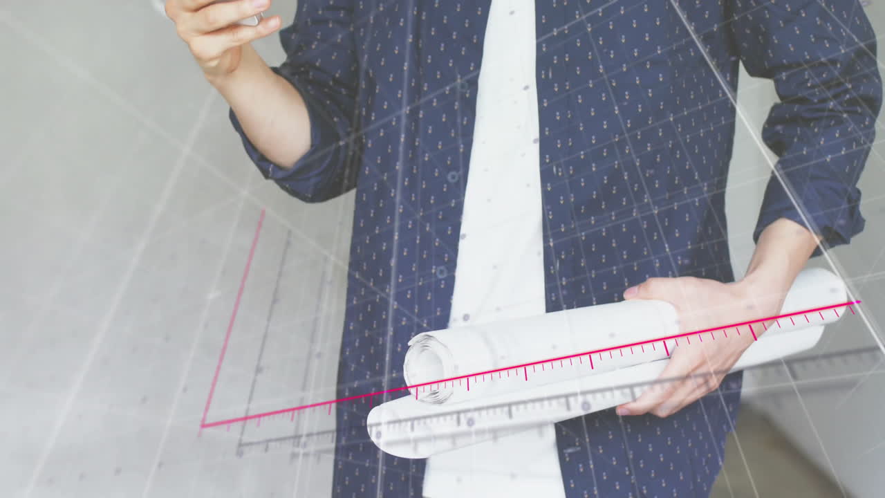 스마트폰을 사용하는 카우카스계 사업가에 대한 금융 데이터 처리 애니메이션